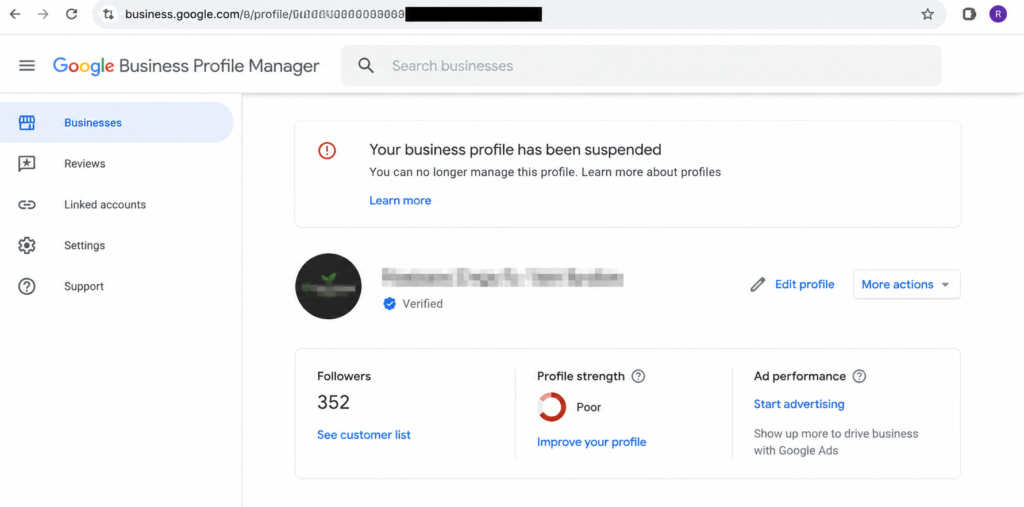 Google Business Profile Suspension Notice