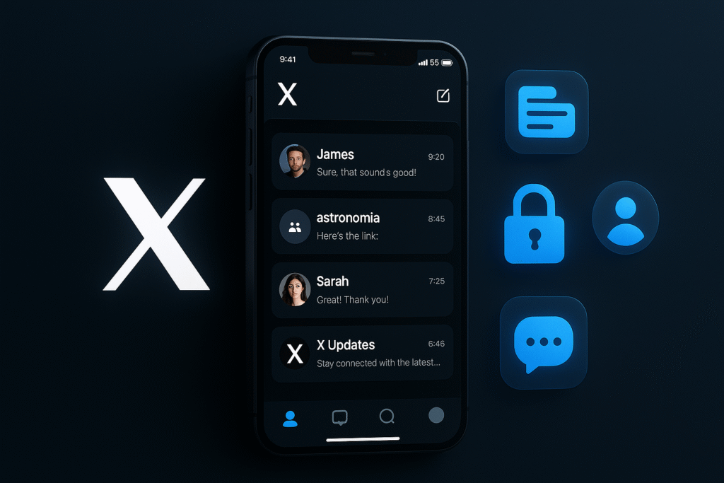 XChat user interface showing encrypted messaging feature on smartphone