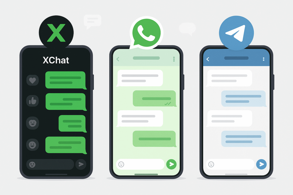 Comparison chart of XChat and other messaging apps like WhatsApp and Telegram