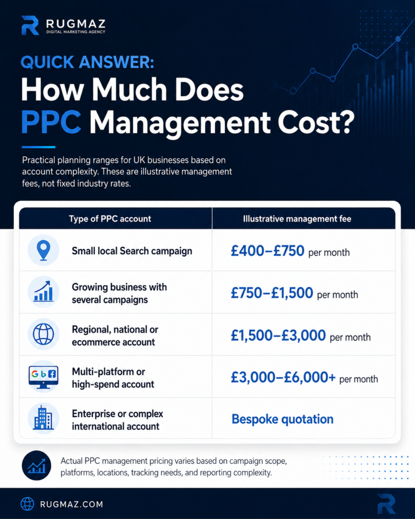 infographic on PPC management pricing guide for UK